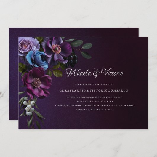 Elegant Gothic Dark Blume Wedding Einladung (Vorne/Hinten)
