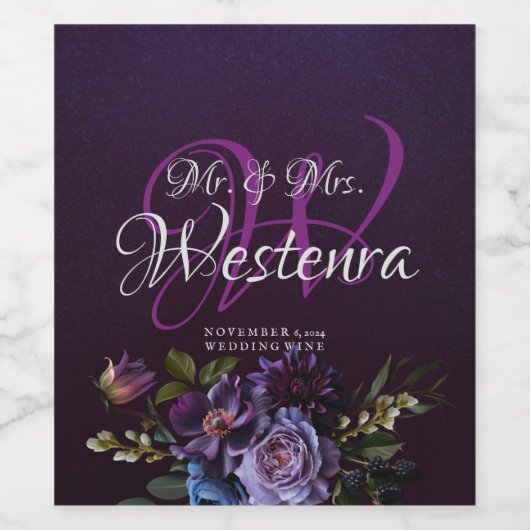 Elegant Gothic Dark Blume Wedding Weinetikett (Einzelnes Label)