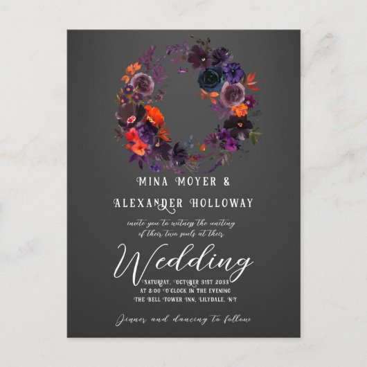 Elegant Gothic Dark Floral Foto QRC Wedding Postkarte (Vorderseite)