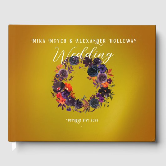 Elegant Gothic Dark Floral Foto Wedding Gästebuch (Vorderseite)