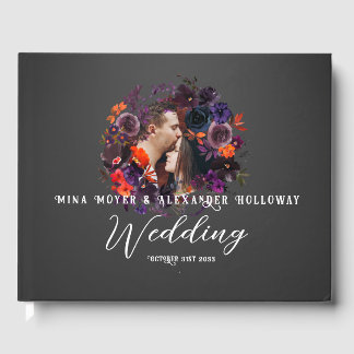Elegant Gothic Dark Floral Foto Wedding Gästebuch