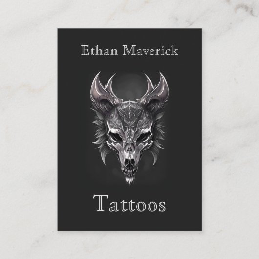 Elegant Gothic Fantasy Wolf Skull Black & Silver Visitenkarte (Vorderseite)