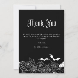 Elegant Gothic Floral Black Wedding Photo Dankeskarte