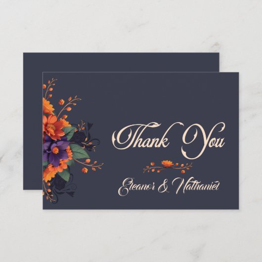 Elegant Gothic Floral Minimalistische Hochzeit Vie Dankeskarte (Vorne/Hinten)