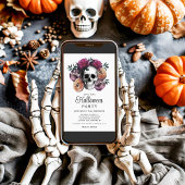 Elegant Gothic Floral Skull Halloween Einladung