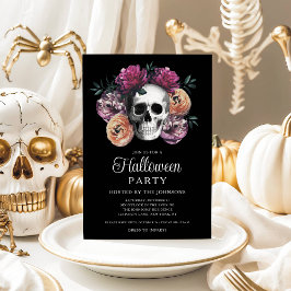 Elegant Gothic Floral Skull Halloween Einladung