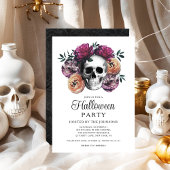 Elegant Gothic Floral Skull Halloween Einladung
