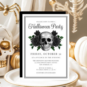 Elegant Gothic Floral Skull Halloween Einladung