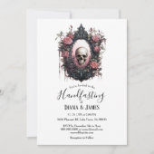 Elegant Gothic Floral Skull Mirror Handfasting Einladung (Vorderseite)