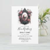 Elegant Gothic Floral Skull Mirror Handfasting Einladung (Stehend Vorderseite)