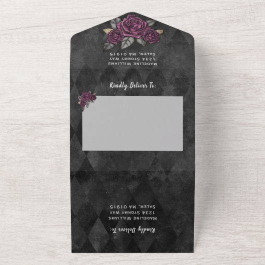 Elegant Gothic Floral Wedding All In One Einladung (Außenbereich)