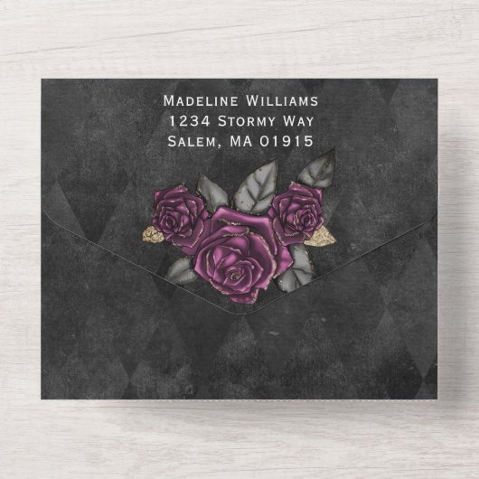 Elegant Gothic Floral Wedding All In One Einladung (Rückseite)