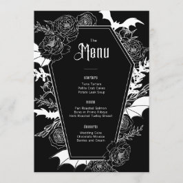 Elegant Gothic Floral Wedding Black Menükarte