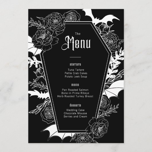 Elegant Gothic Floral Wedding Black Menükarte (Vorderseite)