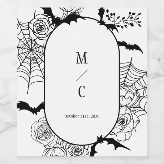 Elegant Gothic Floral Wedding Weinetikett (Einzelnes Label)