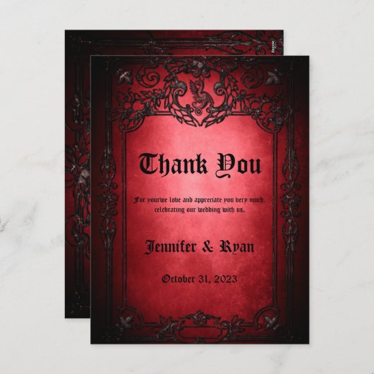 Elegant Gothic Hochzeit Danke Karte (Vorne/Hinten)