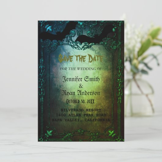 Elegant Gothic Hochzeit speichern Sie das Datum Ei Einladung (Stehend Vorderseite)