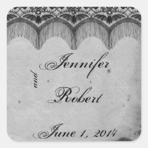 Elegant Gothic Lace Posh Wedding Umschlag Aufklebe Quadratischer Aufkleber