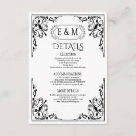 Elegant Gothic Monogram Wedding Details Begleitkarte