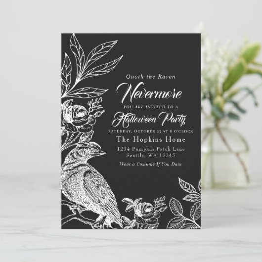 Elegant Gothic Nevermore Raven Halloween-Party Einladung (Stehend Vorderseite)