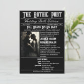Elegant Gothic Newspaper Foto Black Wedding Einladung (Stehend Vorderseite)