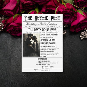 Elegant Gothic Newspaper Foto Black Wedding Einladung