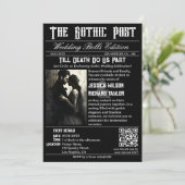 Elegant Gothic Newspaper Foto Black Wedding Einladung (Stehend Vorderseite)