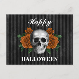 Elegant Gothic Orange Bloral Skull Happy Halloween Postkarte