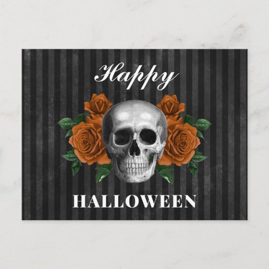 Elegant Gothic Orange Bloral Skull Happy Halloween Postkarte (Vorderseite)