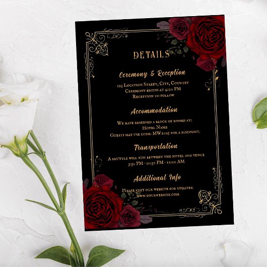 Elegant Gothic Romance Roses Wedding Begleitkarte