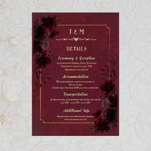 Elegant Gothic Romance Wedding Enclosure Card Begleitkarte