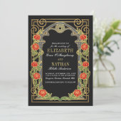Elegant Gothic Roses Cathedral Frame Wedding  Einladung (Stehend Vorderseite)
