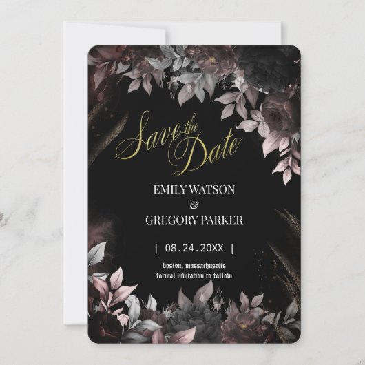Elegant Gothic Rust Black Roses Save The Date (Vorderseite)