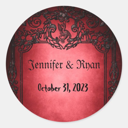 Elegant Gothic Rustic Red Runder Aufkleber (Vorderseite)