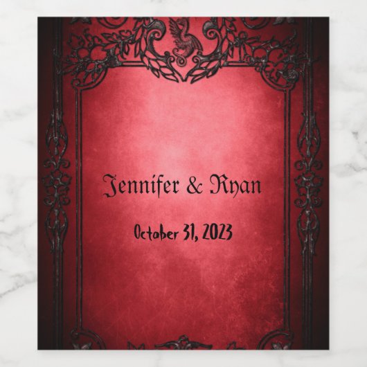 Elegant Gothic Rustic Red Weinetikett (Einzelnes Label)