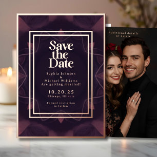 Elegant Gothic Save the Date Foto Deep Lila Folien Feiertagskarte