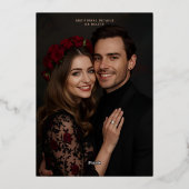 Elegant Gothic Save the Date Foto Deep Lila Folien Feiertagskarte (Rückseite)