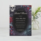 Elegant Gothic Skull & Roses Bridal Shower Einladung (Stehend Vorderseite)