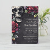 Elegant Gothic Skull & Roses Wedding Einladung (Stehend Vorderseite)