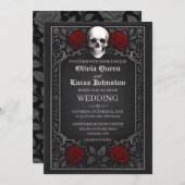 Elegant Gothic Skull & Roses Wedding Invitation Einladung (Vorne/Hinten)