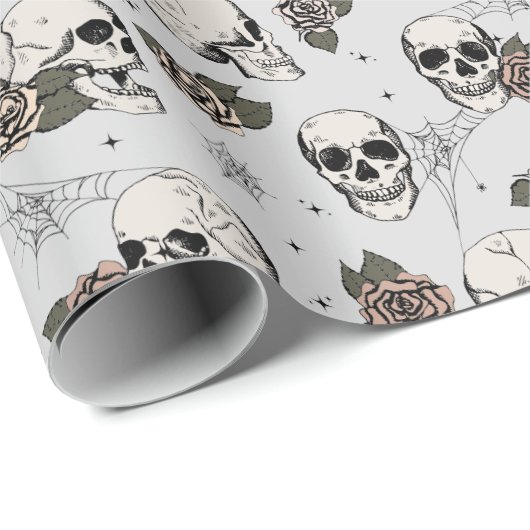 Elegant Gothic Skulls Halloween Dia de los Muertos Geschenkpapier (Rolleneckpunkt)