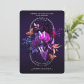Elegant Gothic Wedding Boho Dark Lila Botanical Einladung (Stehend Vorderseite)