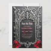 Elegant Gothic Wedding Rose Frame  Save The Date (Vorderseite)