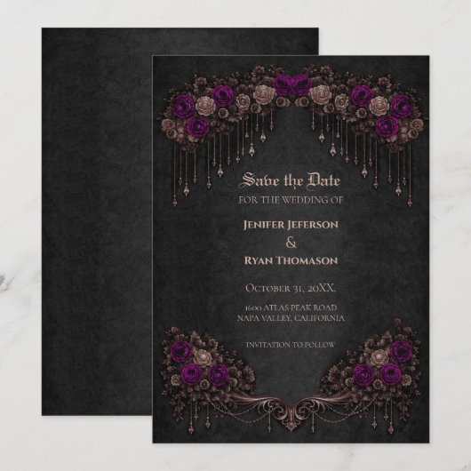 Elegant Gothic wedding save the date invitation Ankündigung (Vorne/Hinten)
