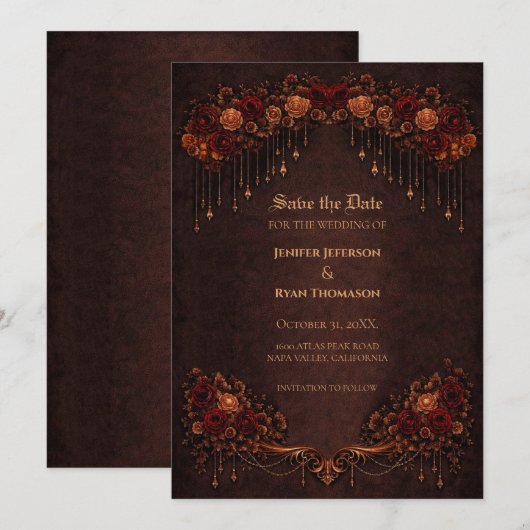 Elegant Gothic wedding save the date invitation Ankündigung (Vorne/Hinten)