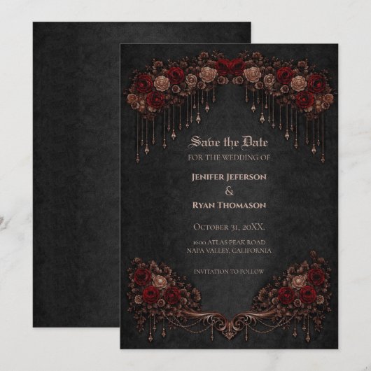 Elegant Gothic wedding save the date invitation Ankündigung (Vorne/Hinten)