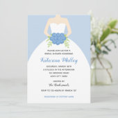 Elegant Gown Bridal Dusche Einladung (blau) (Stehend Vorderseite)