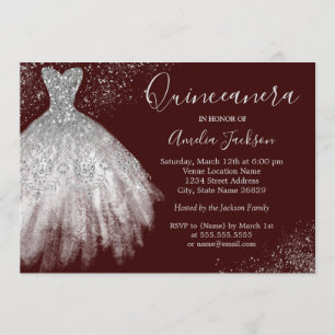 Elegant Gown Burgundy Quinceanera Einladung