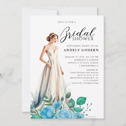 Elegant Gown Illustration with Bridal Shower Einladung (Vorderseite)