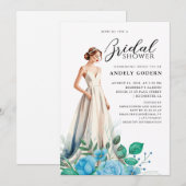 Elegant Gown Illustration with Bridal Shower Einladung (Vorne/Hinten)